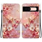 For Google Pixel 8a Crystal Texture Colored Drawing Leather Phone Case(Lantern Butterflies) - 1