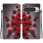 For Google Pixel 9 Pro XL Crystal Texture Colored Drawing Leather Phone Case(Red Roses) - 1