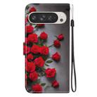 For Google Pixel 9 Pro XL Crystal Texture Colored Drawing Leather Phone Case(Red Roses) - 3