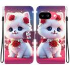 For Google Pixel 9a Crystal Texture Colored Drawing Leather Phone Case(Rose Cat) - 1