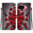 For Google Pixel 9a Crystal Texture Colored Drawing Leather Phone Case(Red Roses) - 1