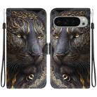 For Google Pixel 9 / Pixel 9 Pro Crystal Texture Colored Drawing Leather Phone Case(Black Gold Lion) - 1