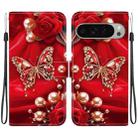 For Google Pixel 9 / Pixel 9 Pro Crystal Texture Colored Drawing Leather Phone Case(Pearl Butterfly Rose) - 1