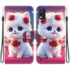 For Nokia C21 Plus Crystal Texture Colored Drawing Leather Phone Case(Rose Cat) - 1
