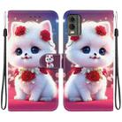 For Nokia C32 Crystal Texture Colored Drawing Leather Phone Case(Rose Cat) - 1