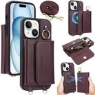 For iPhone 15 AwQuer 2 in 1 Crossbody Wallet Leather Back Phone Case(Wine Red) - 1