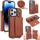 For iPhone 14 Pro Max AwQuer 2 in 1 Crossbody Wallet Leather Back Phone Case(Brown) - 1