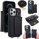 For iPhone 12 Pro Max AwQuer 2 in 1 Crossbody Wallet Leather Back Phone Case(Black) - 1