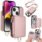 For iPhone 14 Plus AwQuer 2 in 1 Crossbody Wallet Leather Back Phone Case(Rose Gold) - 1