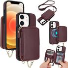 For iPhone 12 / 12 Pro AwQuer 2 in 1 Crossbody Wallet Leather Back Phone Case(Wine Red) - 1