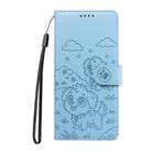 For iPhone 16 Plus Embossed Heart Dog RFID Blocking Wallet Leather Phone Case(Sky Blue) - 2