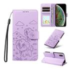 For iPhone X / XS Embossed Heart Dog RFID Blocking Wallet Leather Phone Case(Purple) - 1