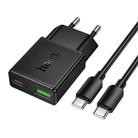 hoco N73 Speed PD20W + QC3.0 Ultra-thin Charger, Plug:EU Plug with Type-C to Type-C Cable(Black) - 1
