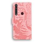 For Motorola Moto G8 Plus Tiger Embossing Pattern Horizontal Flip Leather Case with Holder & Card Slots & Wallet(Pink) - 3