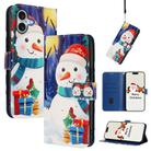 For iPhone 16 Plus Christmas Series Buckle Leather Phone Case with Hand Strap(Gift Box Snowman) - 1