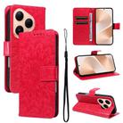 For Huawei Pura 80 5G Embossed Sunflower Pattern Flip Leather Phone Case(Red) - 1
