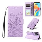 For OPPO A58 4G Embossed Heart Dog RFID Blocking Wallet Leather Phone Case(Purple) - 1