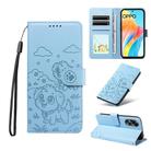 For OPPO A58 4G Embossed Heart Dog RFID Blocking Wallet Leather Phone Case(Sky Blue) - 1