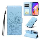 For OPPO A74 4G / F19 4G / F19S Embossed Heart Dog RFID Blocking Wallet Leather Phone Case(Sky Blue) - 1