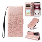 For OPPO Reno12 Global Embossed Heart Dog RFID Blocking Wallet Leather Phone Case(Rose Gold) - 1