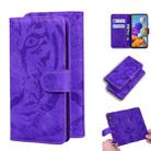 For Samsung Galaxy A21s Tiger Embossing Pattern Horizontal Flip Leather Case with Holder & Card Slots & Wallet(Purple) - 1