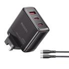 Yesido YC98C 65W Three-port Fast Charger, Plug:EU Plug with Type-C to Type-C Cable(Black) - 1