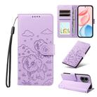 For Honor 400 Global 156.5mm Embossed Heart Dog RFID Blocking Wallet Leather Phone Case(Purple) - 1