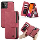 For iPhone 12 mini CaseMe-007 Crazy Horse Texture Detachable Horizontal Flip PU Leather Case, with Card Slot & Holder & Zipper Wallet & Photo Frame(Red) - 1