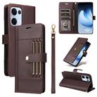 For OPPO Reno13 / Reno14 5G Global Six Card Slots Buckle Leather Phone Case with Lanyard(Coffee) - 1