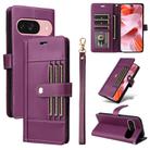 For Google Pixel 9 / 9 Pro / 10 / 10 Pro Six Card Slots Buckle Leather Phone Case with Lanyard(Purple) - 1