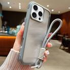 For iPhone 16 Pro Max Solid Color Edge Transparency Acrylic TPU Phone Case with Wrist Strap(Grey) - 1