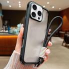 For iPhone 16 Pro Max Solid Color Edge Transparency Acrylic TPU Phone Case with Wrist Strap(Black) - 1