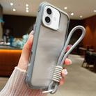 For iPhone 16 Plus Solid Color Edge Transparency Acrylic TPU Phone Case with Wrist Strap(Grey) - 1