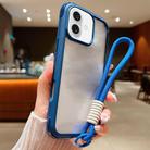 For iPhone 16 Plus Solid Color Edge Transparency Acrylic TPU Phone Case with Wrist Strap(Royal Blue) - 1