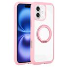 For iPhone 16 Plus Solid Color Edge Transparency Rotation Holder MagSafe Phone Case(Pink) - 1