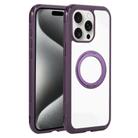 For iPhone 15 Pro Solid Color Edge Transparency Rotation Holder MagSafe Phone Case(Dark Purple) - 1