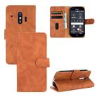 For Fujitsu F-42A / F-01L Solid Color Skin Feel Magnetic Buckle Horizontal Flip Calf Texture PU Leather Case with Holder & Card Slots & Wallet(Brown) - 1