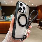 For iPhone 15 Pro Solid Color Edge Transparency Rotation Holder MagSafe Phone Case with Wrist Strap(Black) - 1