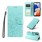 For Samsung Galaxy A14 4G / 5G Embossed Heart Dog RFID Blocking Wallet Leather Phone Case(Green) - 1