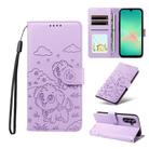 For Samsung Galaxy A16 / A26 / A17 Embossed Heart Dog RFID Blocking Wallet Leather Phone Case(Purple) - 1
