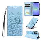 For Samsung Galaxy A36 5G Embossed Heart Dog RFID Blocking Wallet Leather Phone Case(Sky Blue) - 1