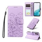 For Samsung Galaxy A54 5G Embossed Heart Dog RFID Blocking Wallet Leather Phone Case(Purple) - 1