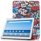 For Sharp Dtab D-41A Custer Painted Pattern Horizontal Flip Smart Flat PU Leather Case with Sleep / Wake-up Function & 3-Fold Holder(Graffiti) - 1