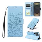 For Samsung Galaxy S25 Ultra 5G Embossed Heart Dog RFID Blocking Wallet Leather Phone Case(Sky Blue) - 1