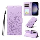 For Samsung Galaxy S23+ 5G Embossed Heart Dog RFID Blocking Wallet Leather Phone Case(Purple) - 1