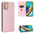 For Motorola Moto G9 Plus Carbon Fiber Texture Horizontal Flip TPU + PC + PU Leather Case with Card Slot(Pink) - 1