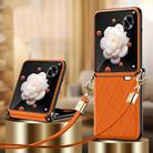 For Honor Magic V Flip SULADA Elegant Rhombic Texture Folding Phone Case with Lanyard(Orange) - 1