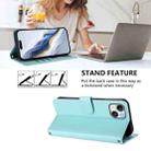 For iPhone 13 mini Embossed Heart Cat Leather Phone Case with Hand Strap(Mint Green) - 3
