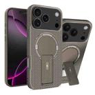 For iPhone 17 Pro Max Carbon Fiber Texture MagSafe Phone Case with Holder(Brown) - 1