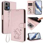 For Motorola Moto G34 5G / G45 5G Embossed Heart Cat Leather Phone Case with Strap(Pink) - 1